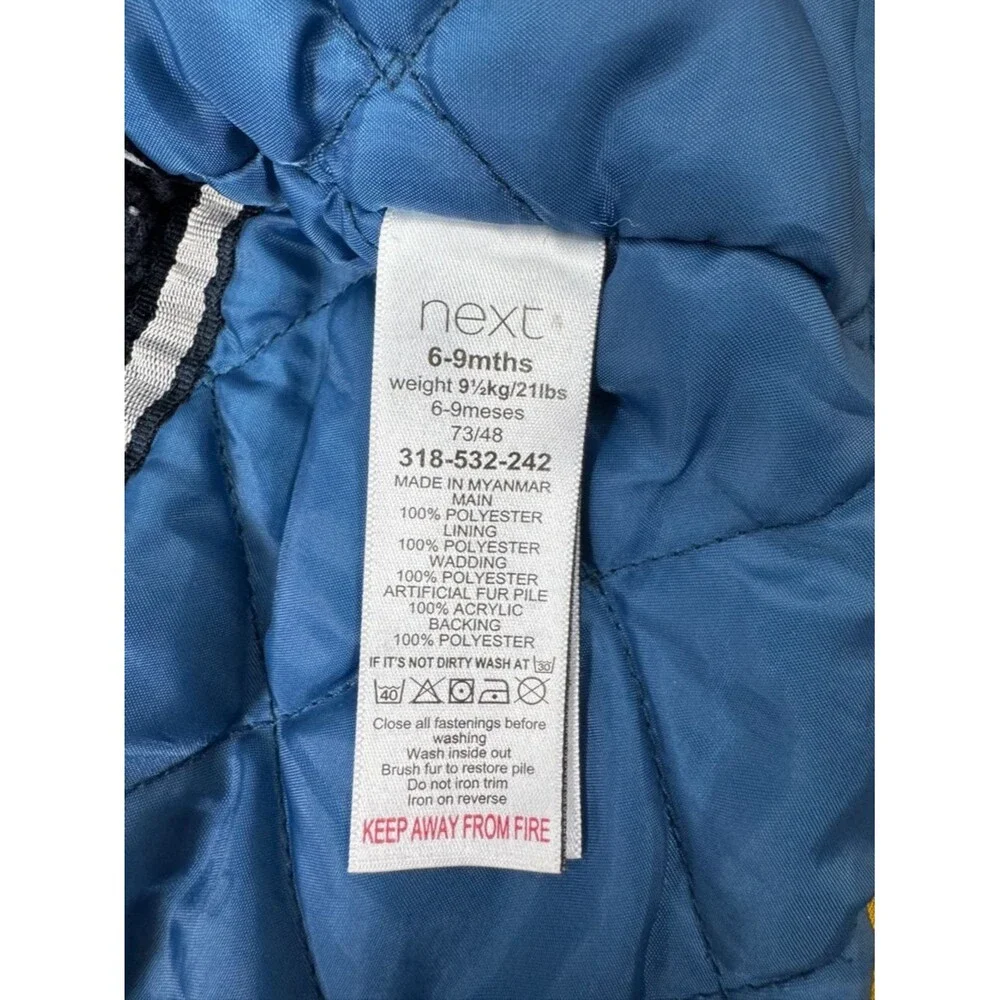 Next N.X.T Baby Yellow Hooded Puffer Coat Faux Fur Trim Sherpa Lined 6-9 Months